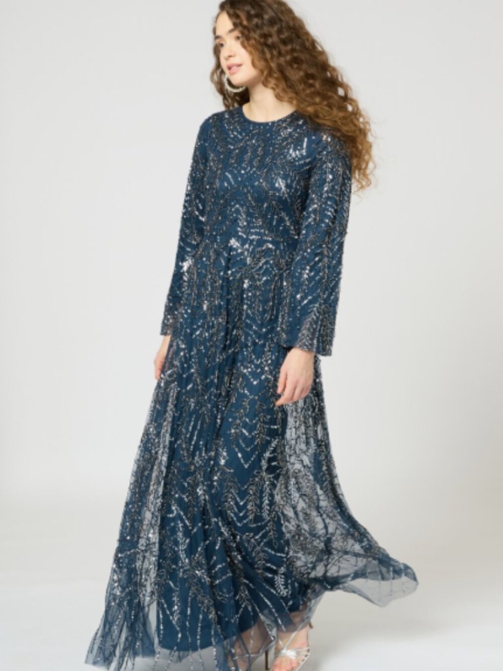 Maryisa Reema Modest Embellished Sequin Maxi Dress Navy, New with tags, Size 8